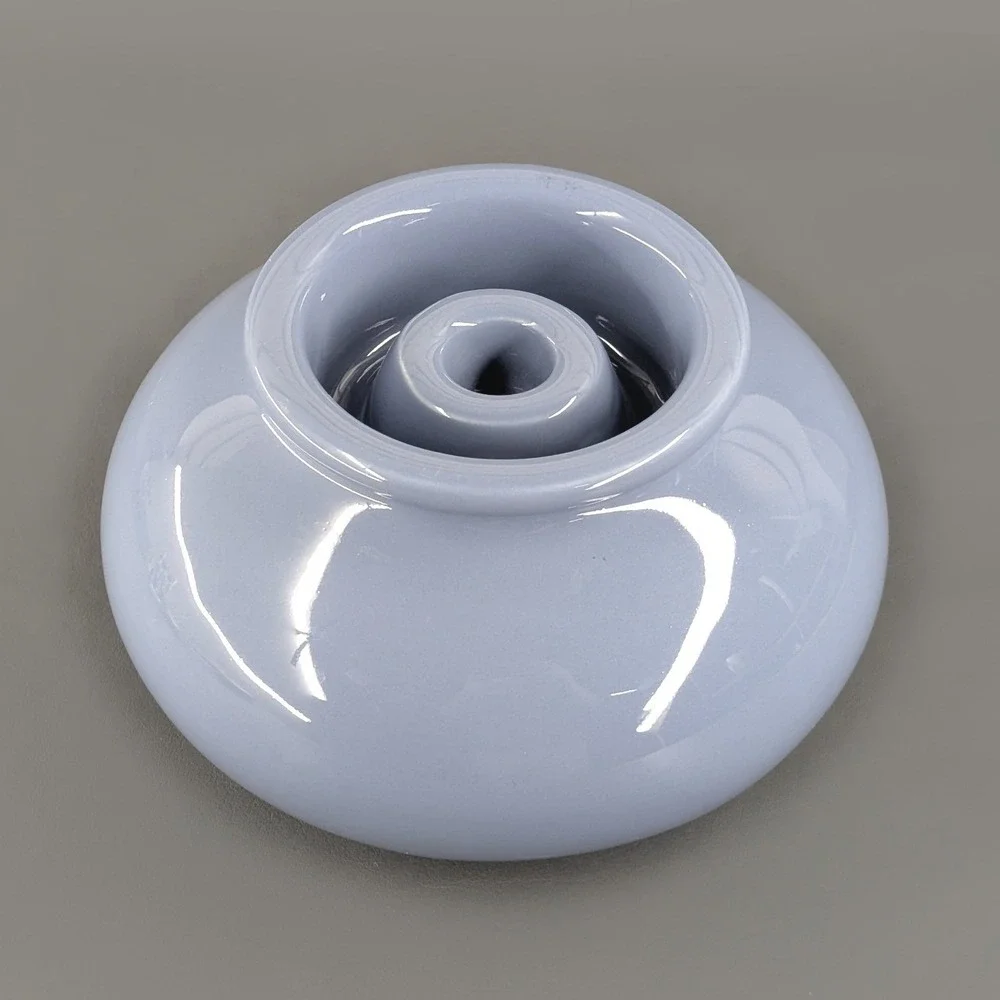 Blue Ceramic Taper Candle Holder Round Bulbous Glossy Periwinkle Glaze